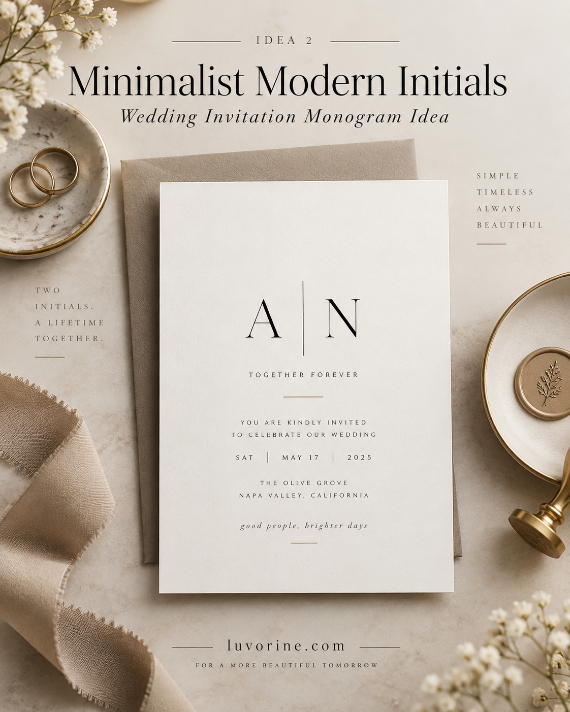 Elegant script monogram wedding stationery