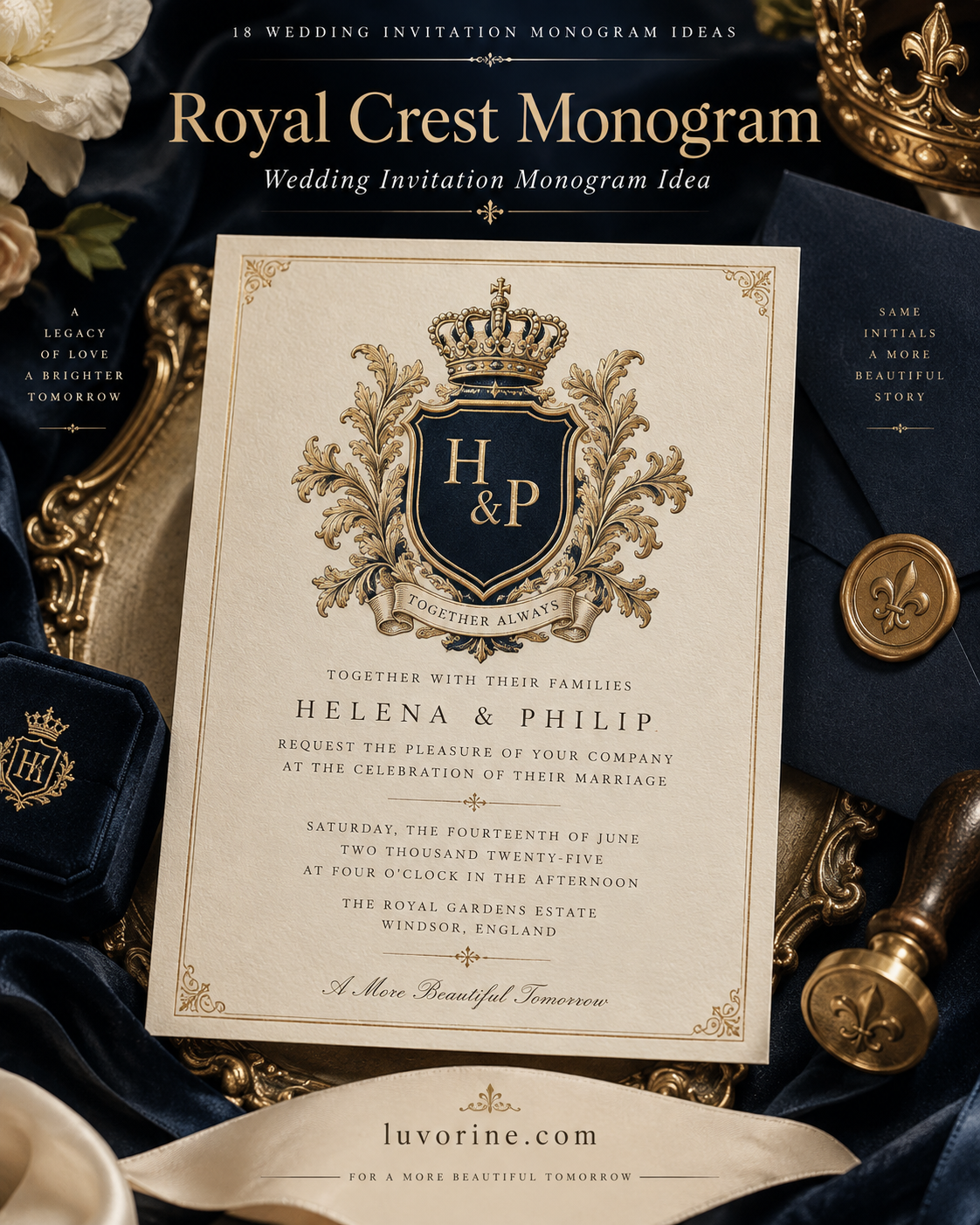 Geometric frame monogram invitation