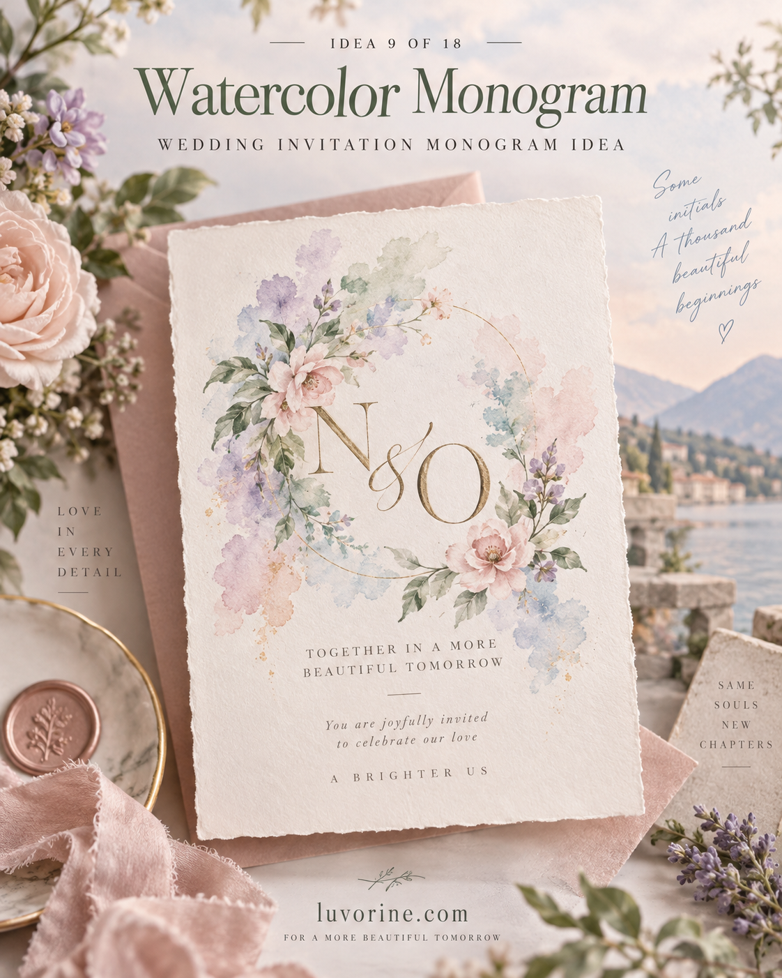 Wax seal monogram wedding invitation