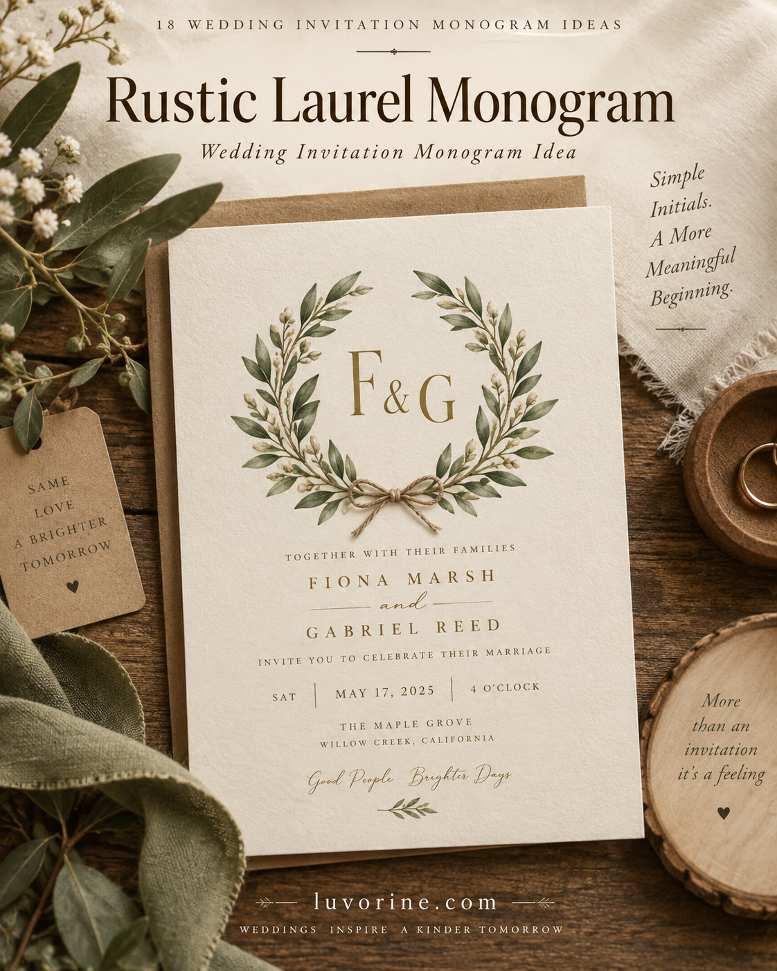 Watercolor wedding monogram invitation