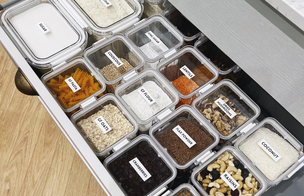 Labeled kitchen drawer organizers