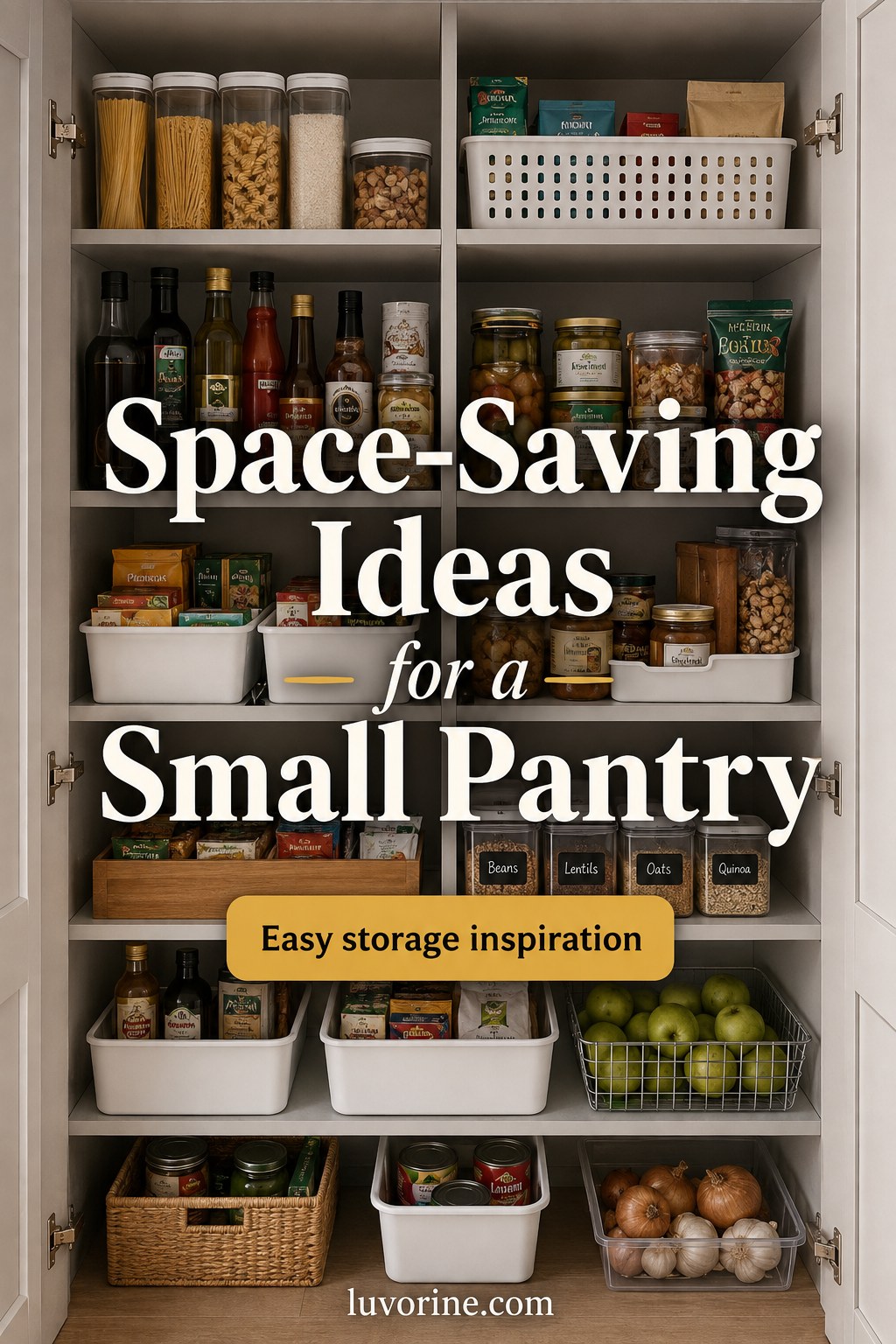 Small pantry with pull-out bins and baskets demonstrating space-saving ADHD pantry organizing tips