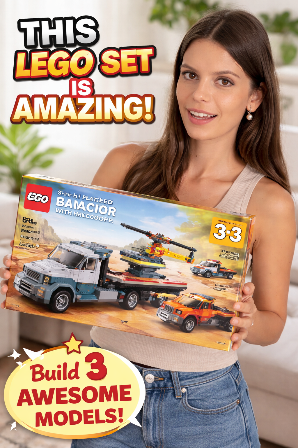 5. LEGO Creator 3 in 1 Flatbed Truck with Helicopter for Adults Ages Fun