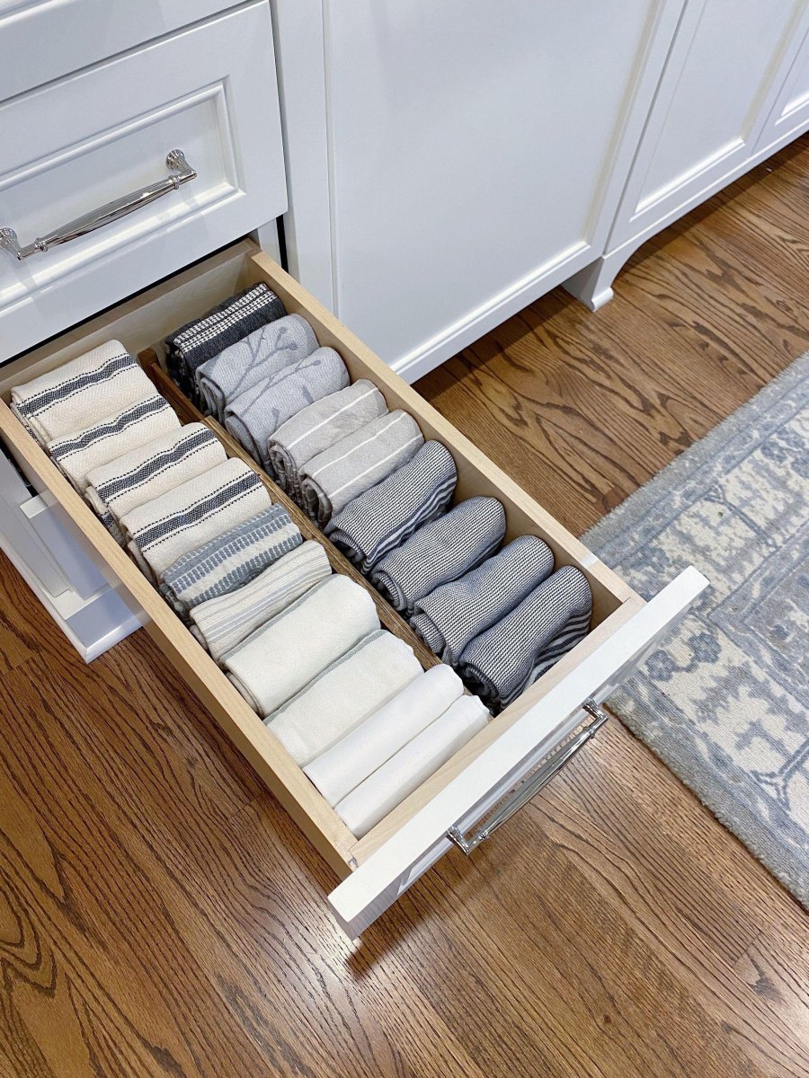 Folded kitchen towels drawer