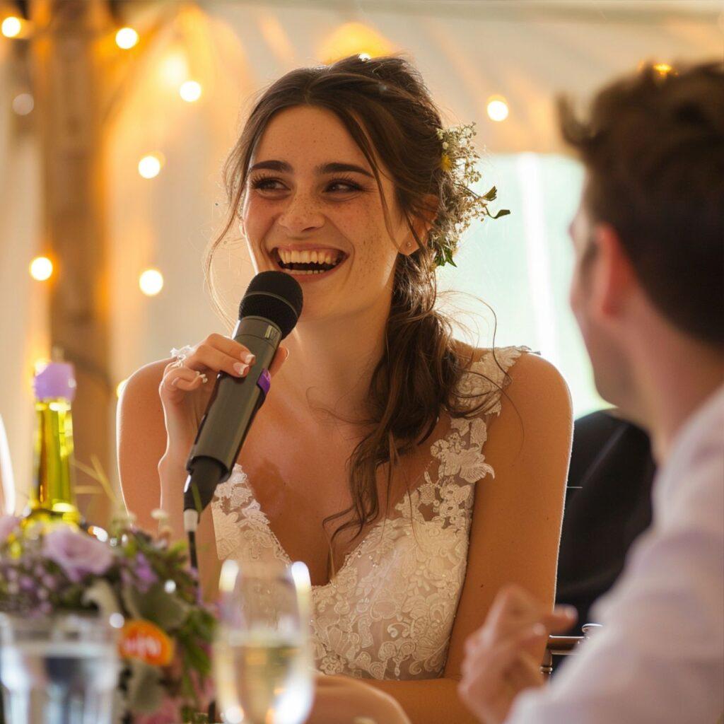 Bride smiling during wedding reception
