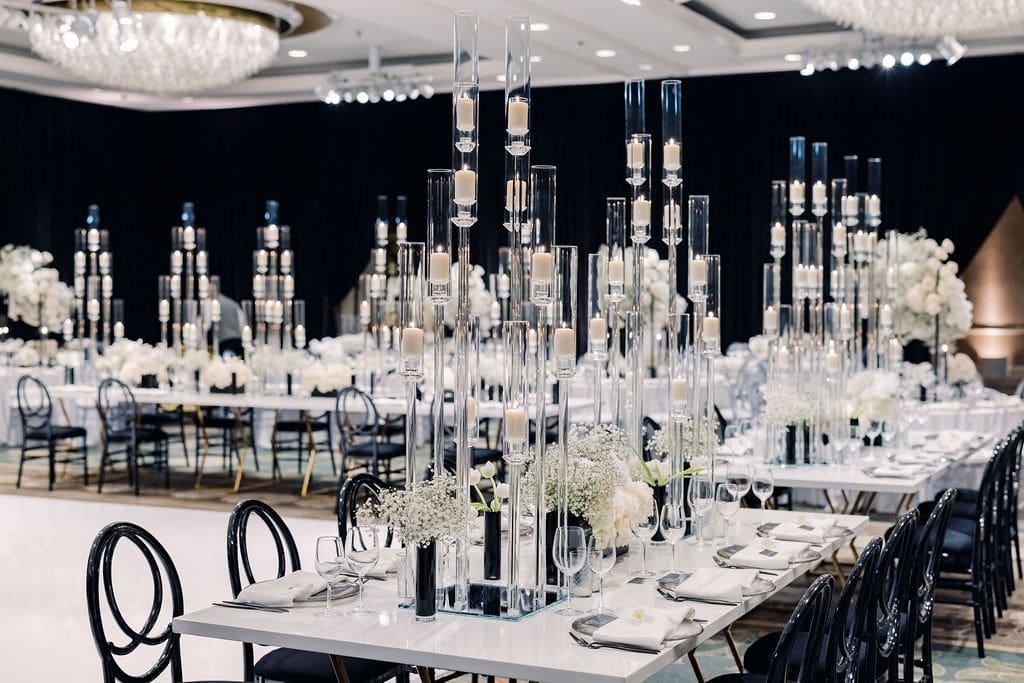Black white modern wedding decor