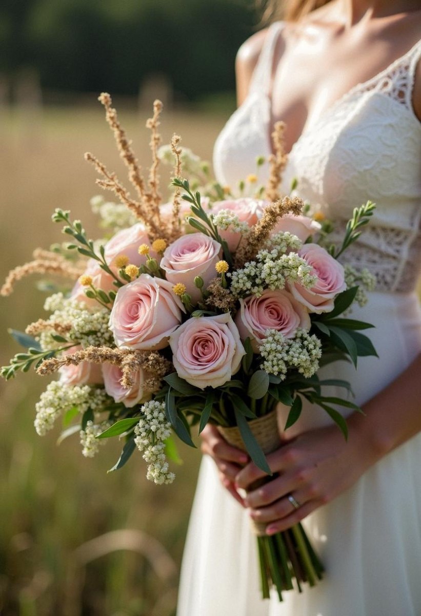 Blush pink dusty rose farmhouse wedding flowers