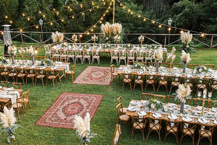 Bohemian wedding table with textiles