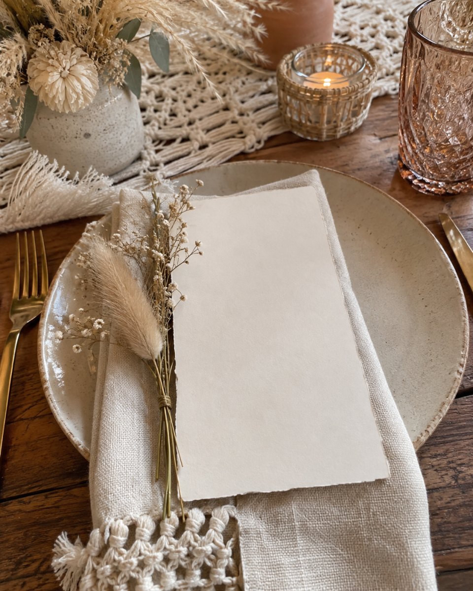 Bohemian style wedding menu card