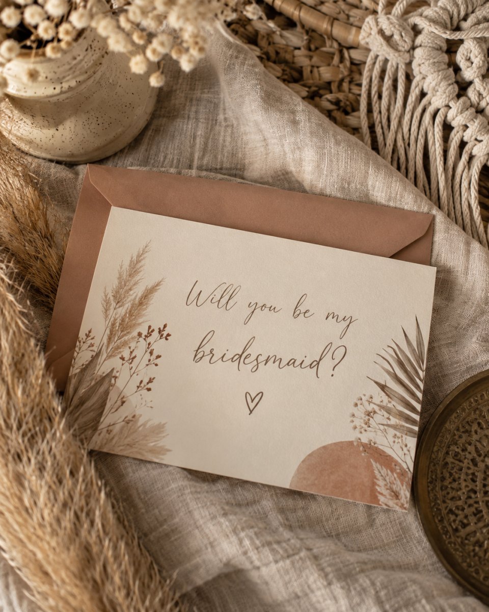 Boho bridesmaid proposal card concept
