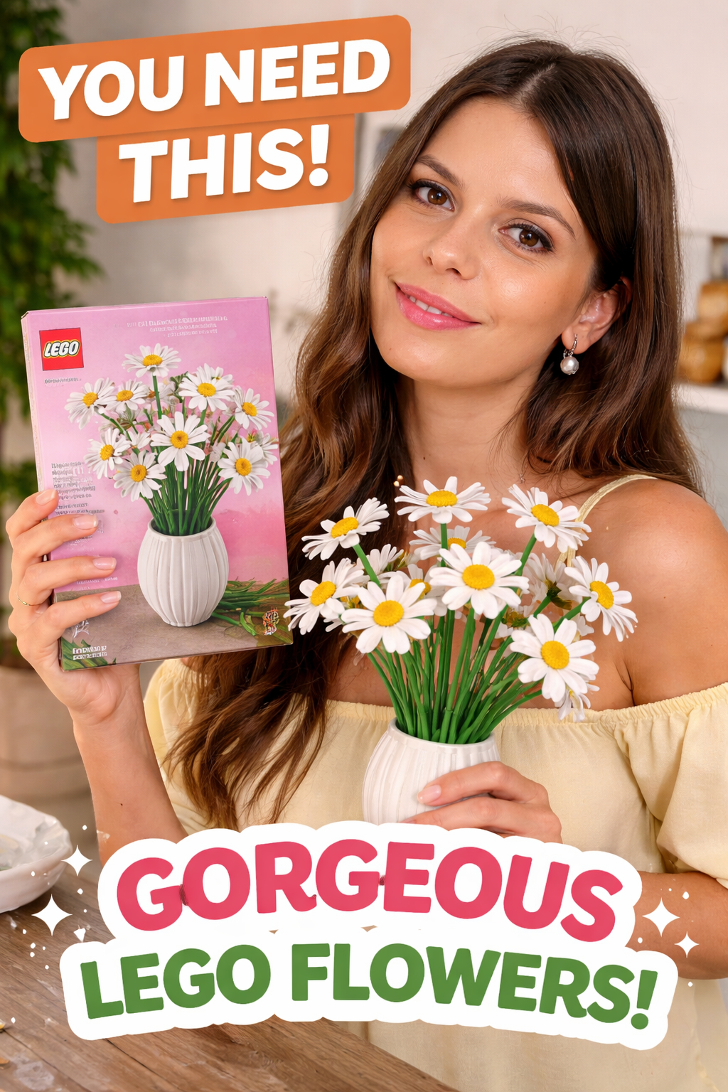 2. Book Shelf Decor: LEGO Botanicals Daisies Building Toy Artificial Flowers Kit
