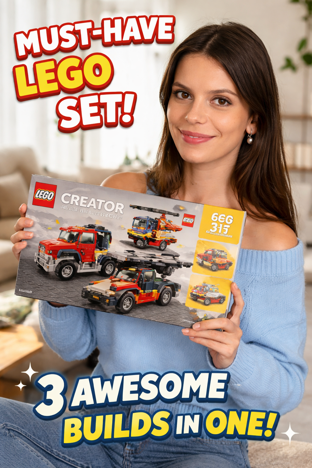 5. Book Shelf Build-and-Display: LEGO Creator 3 in 1 Flatbed Truck with Helicopter Toy