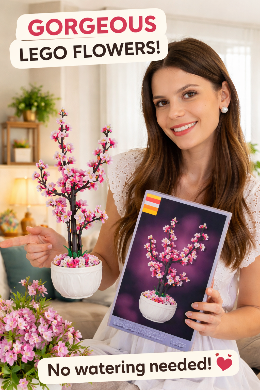 7. Book Shelf Centerpiece: LEGO Botanicals Plum Blossom Building Set for Adults