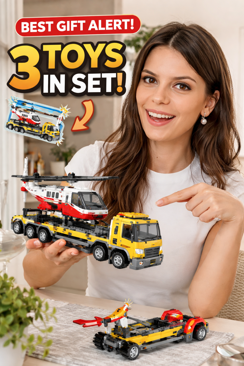 6. LEGO Creator 3 in 1 Flatbed Truck with Helicopter for Boys Ages 12 Who Love Vehicles