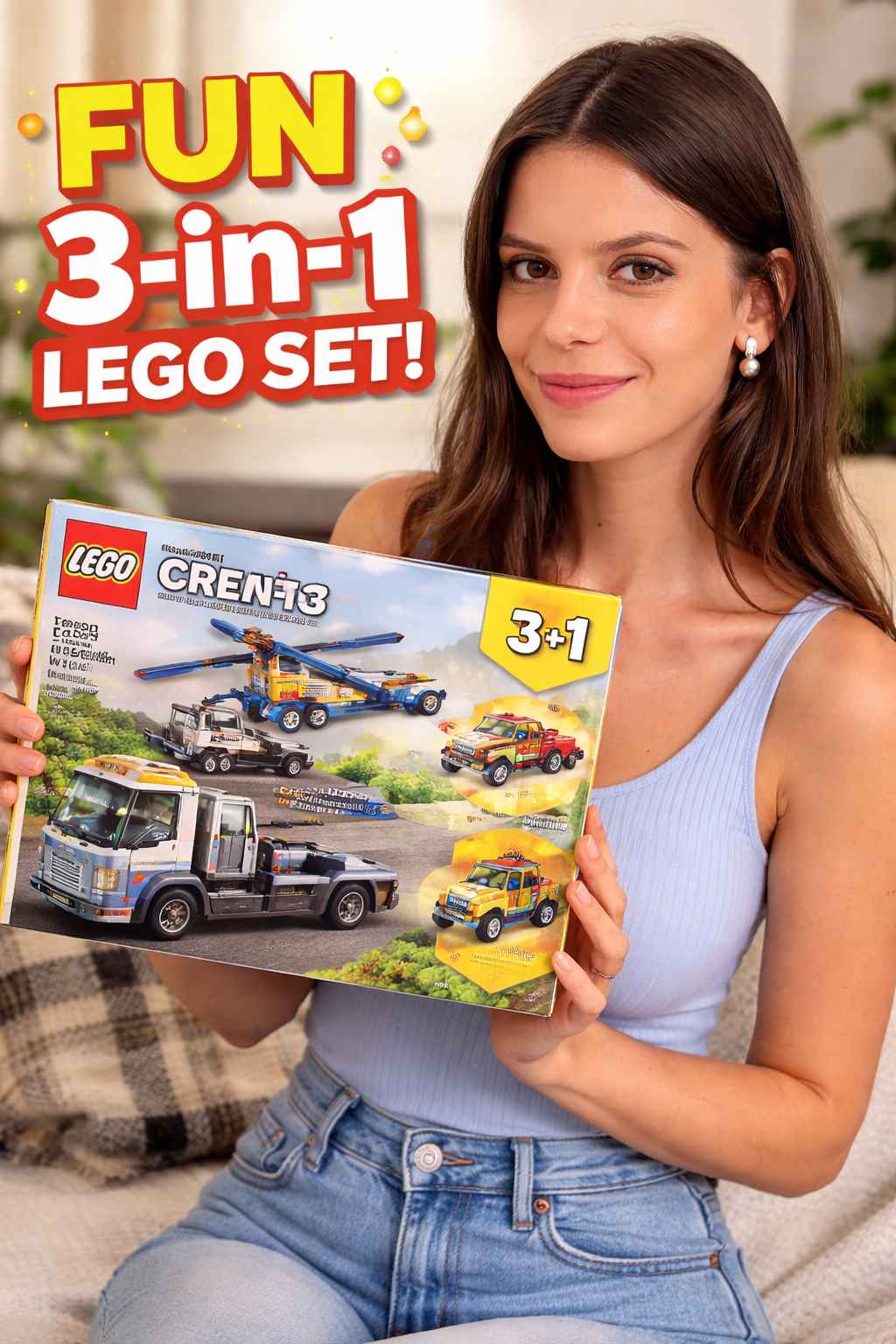 5. LEGO Creator 3 in 1 Flatbed Truck with Helicopter Building Toy