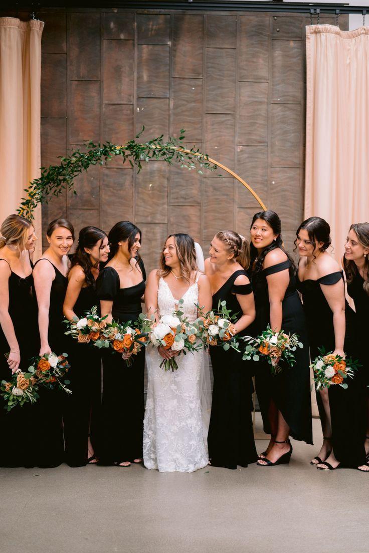 Burnt orange black bridesmaid dresses