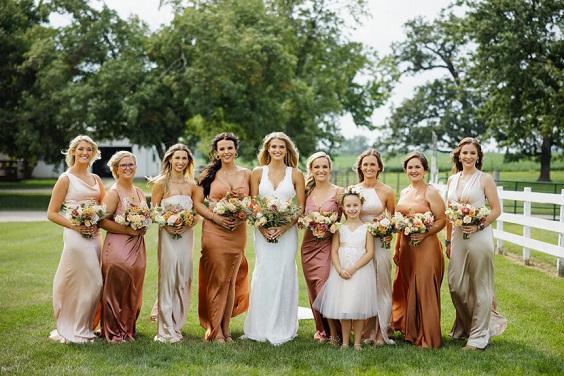 Burnt orange blush bridesmaid dresses