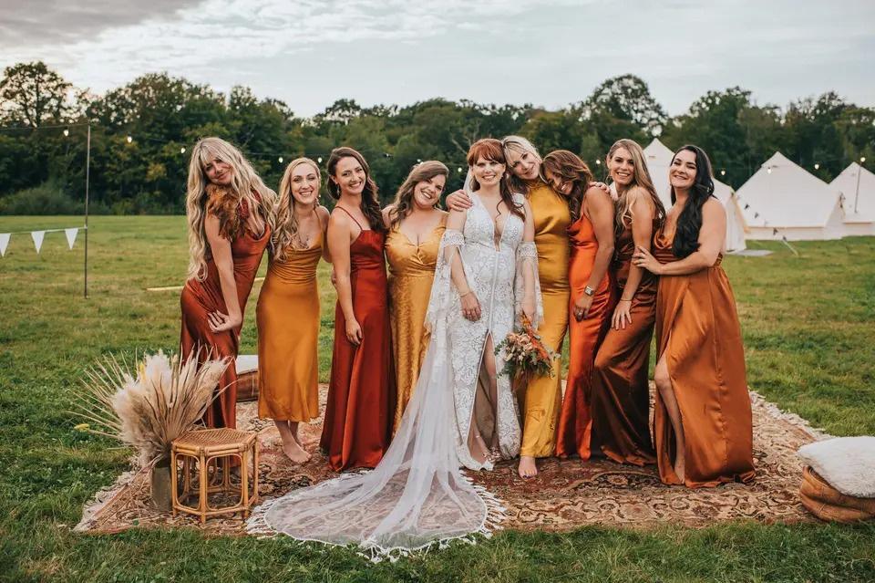 Burnt orange gold bridesmaid dresses