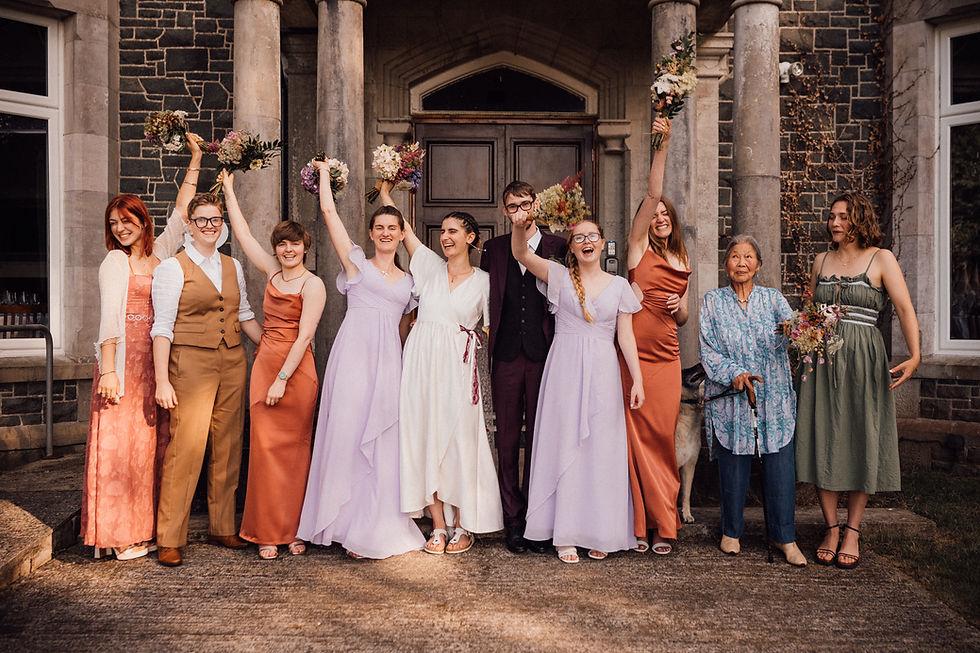 Burnt orange lavender bridesmaid dresses