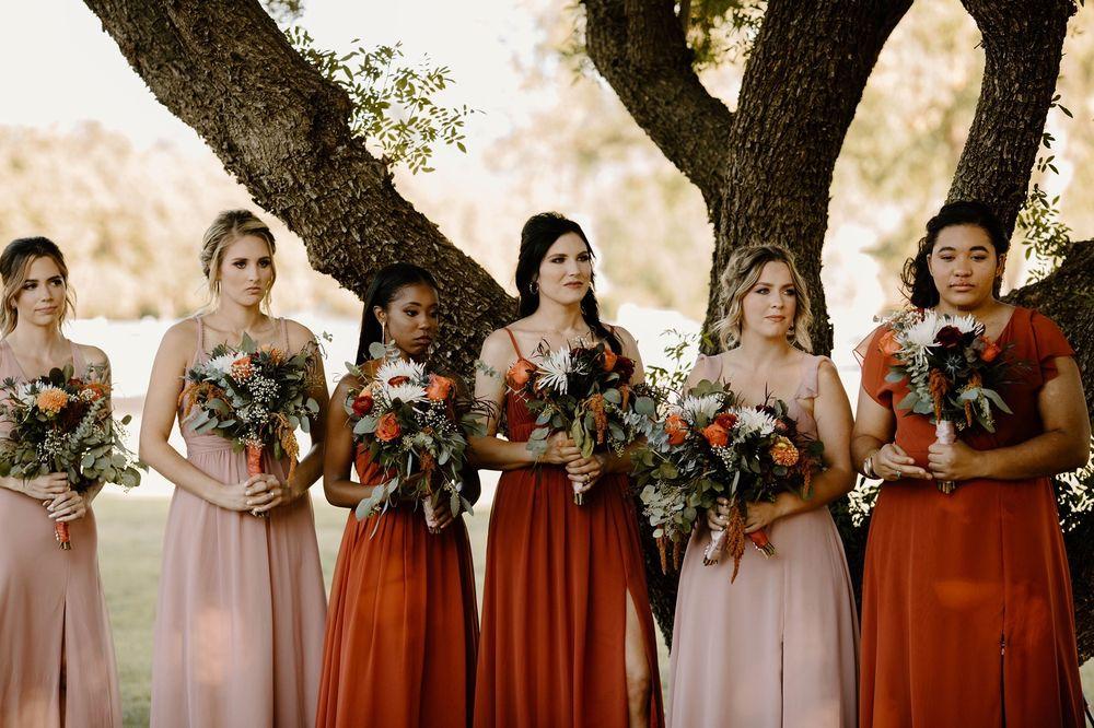 Burnt orange mauve bridesmaid dresses