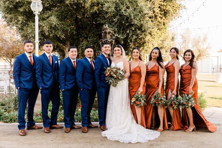 Burnt orange navy bridesmaid dresses