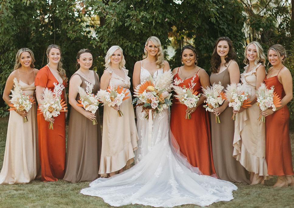 Burnt orange beige bridesmaid dresses