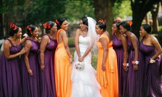 Burnt orange plum bridesmaid dresses