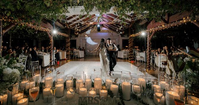 Candlelit wedding dance floor atmosphere