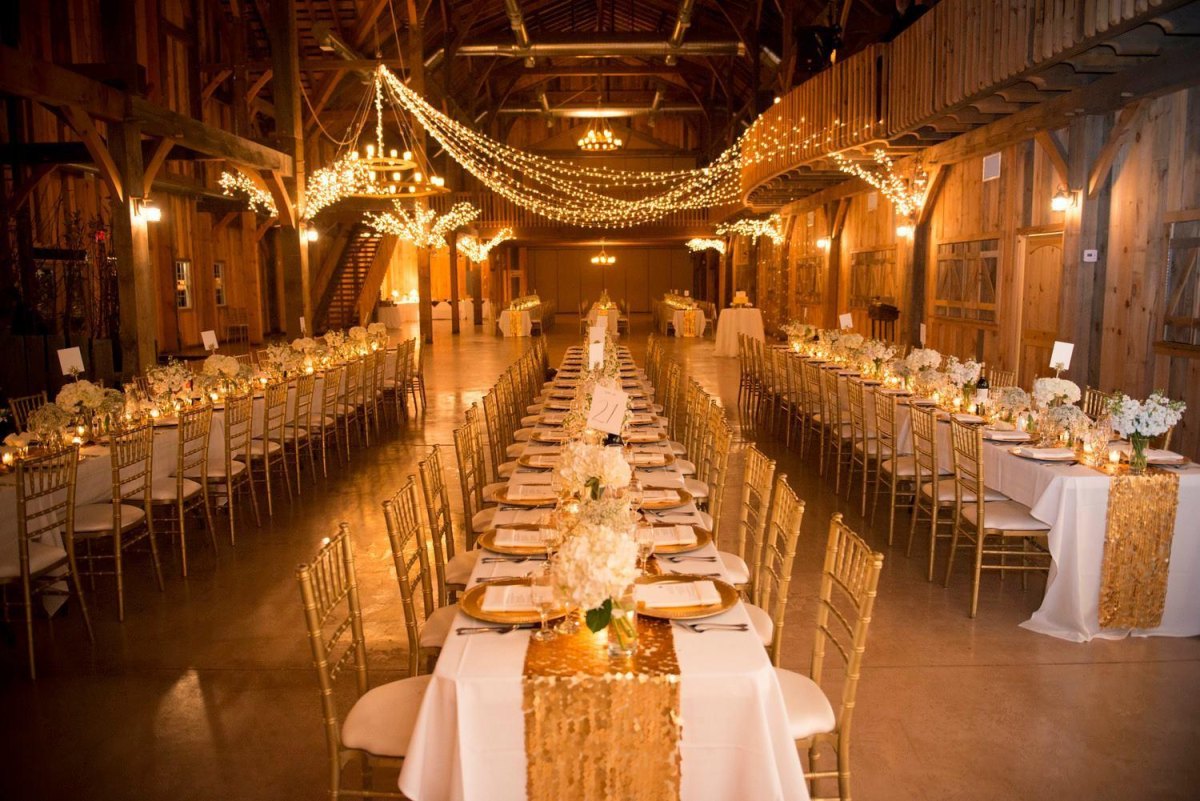 Champagne gold elegant barn wedding details