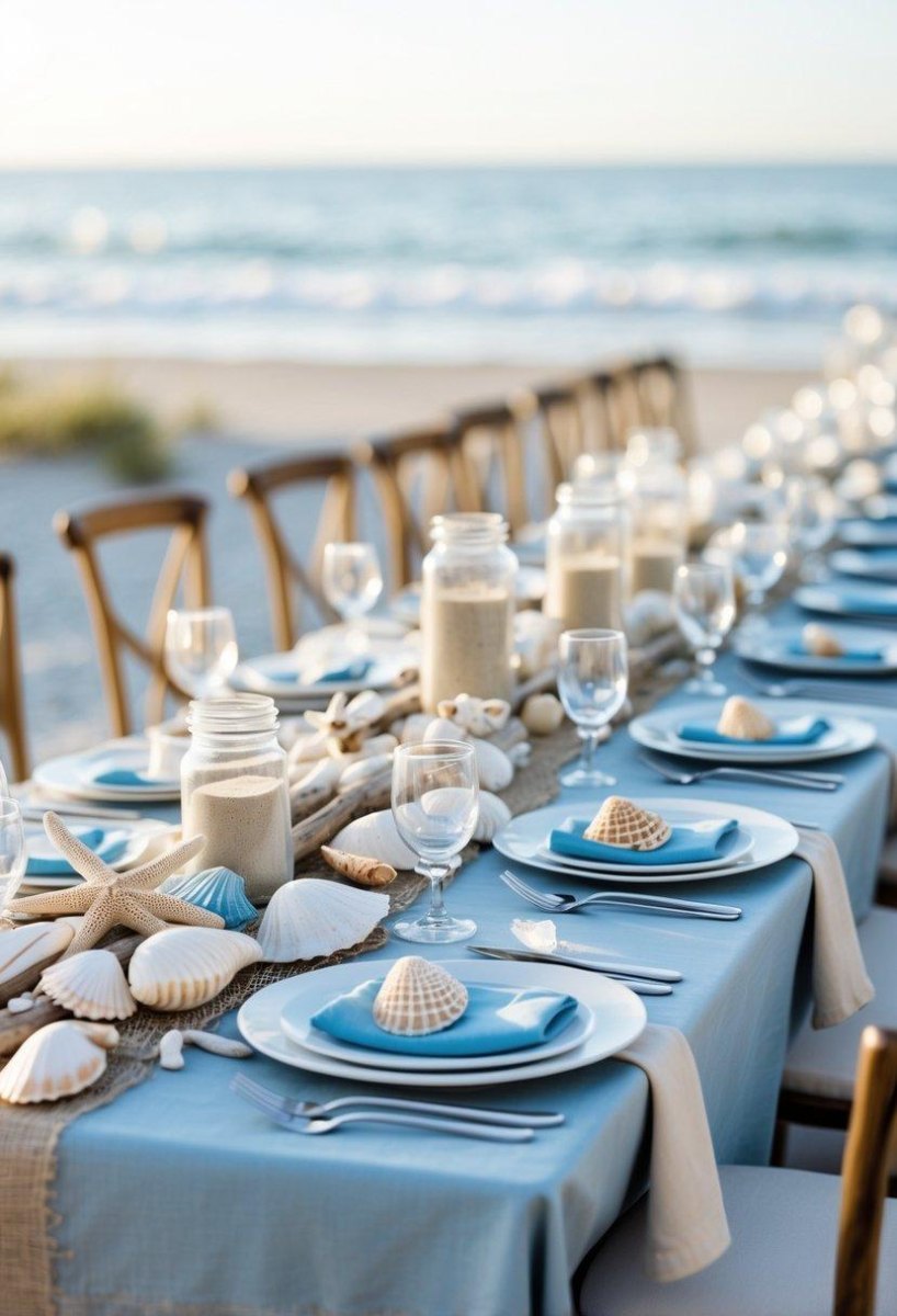 Coastal wedding table natural accents