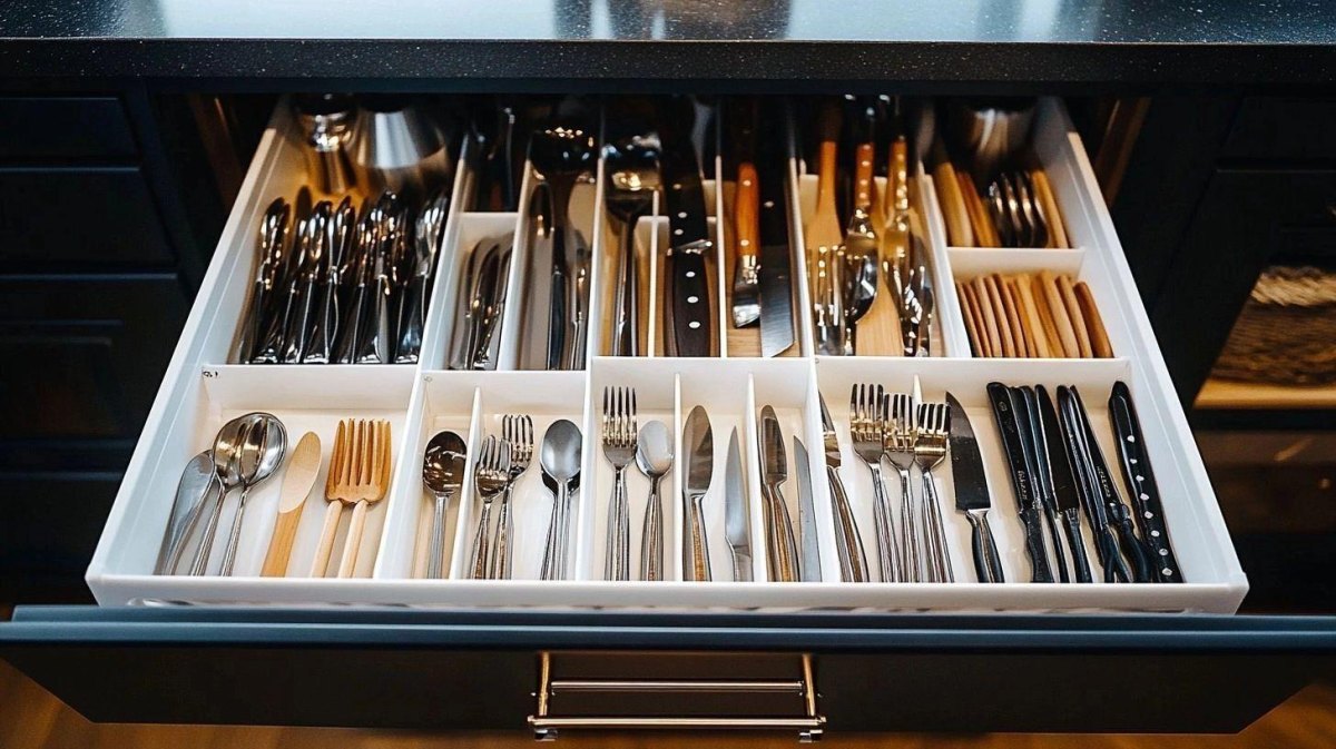 Organized cutlery drawer tray
