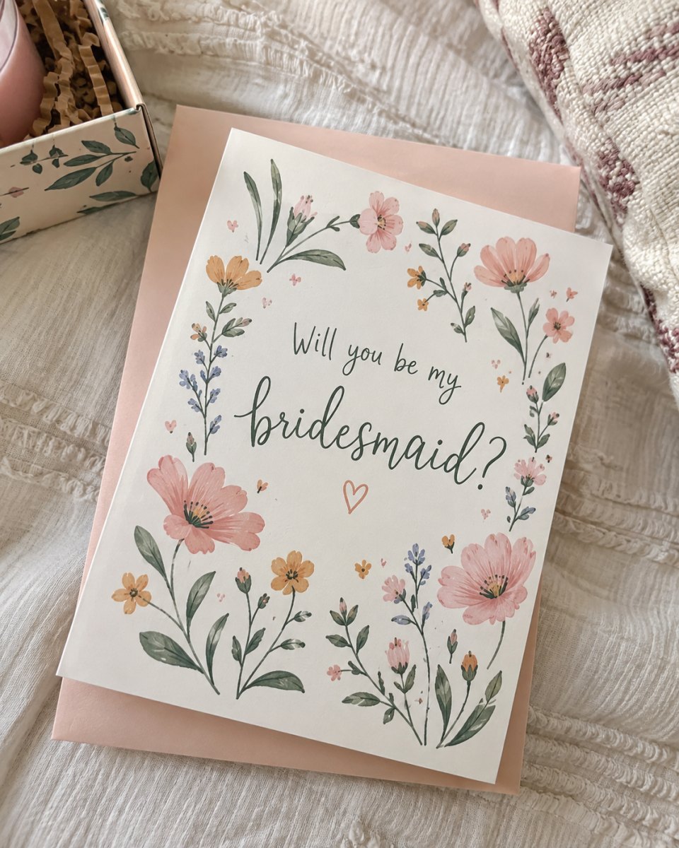 Cute floral illustrated bridesmaid card