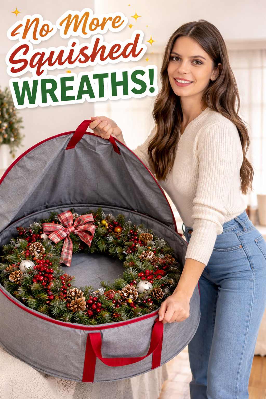 6. BALEINE Decorative Wreath Storage Container 2 Pack in Grey 30