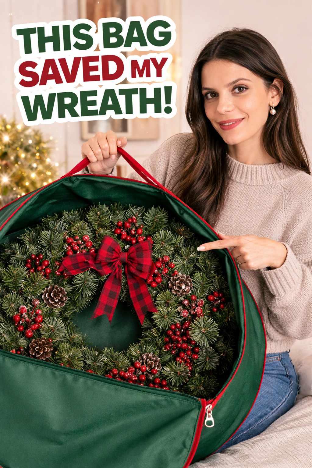 7. ZOBER Decorative Wreath Storage Container 30 Inch with Dual Zipper Bag
