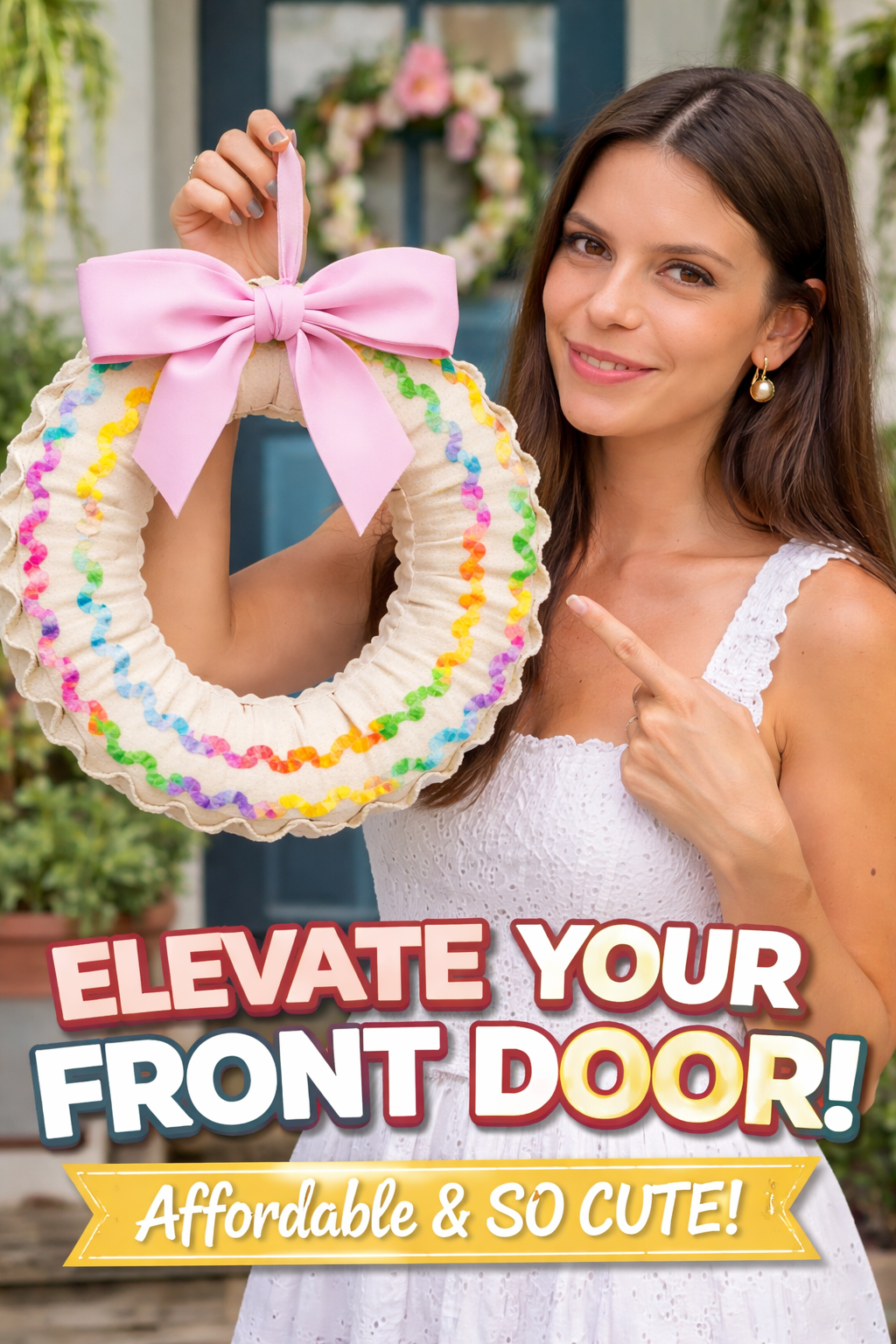 9. DYSHAYEN Decorative Wreath Storage Accessory with Canvas RIC Rac Trim Sash