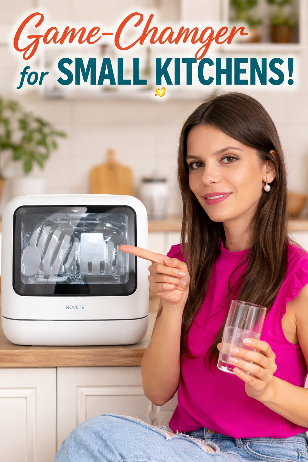 3. NOVETE Portable Countertop Dishwashers: 5L Tank and Baby-Care Focus