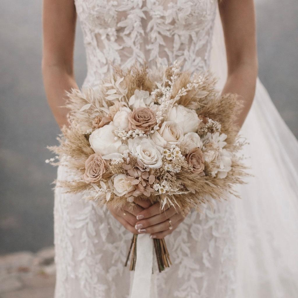 Dried flower winter wedding bouquet