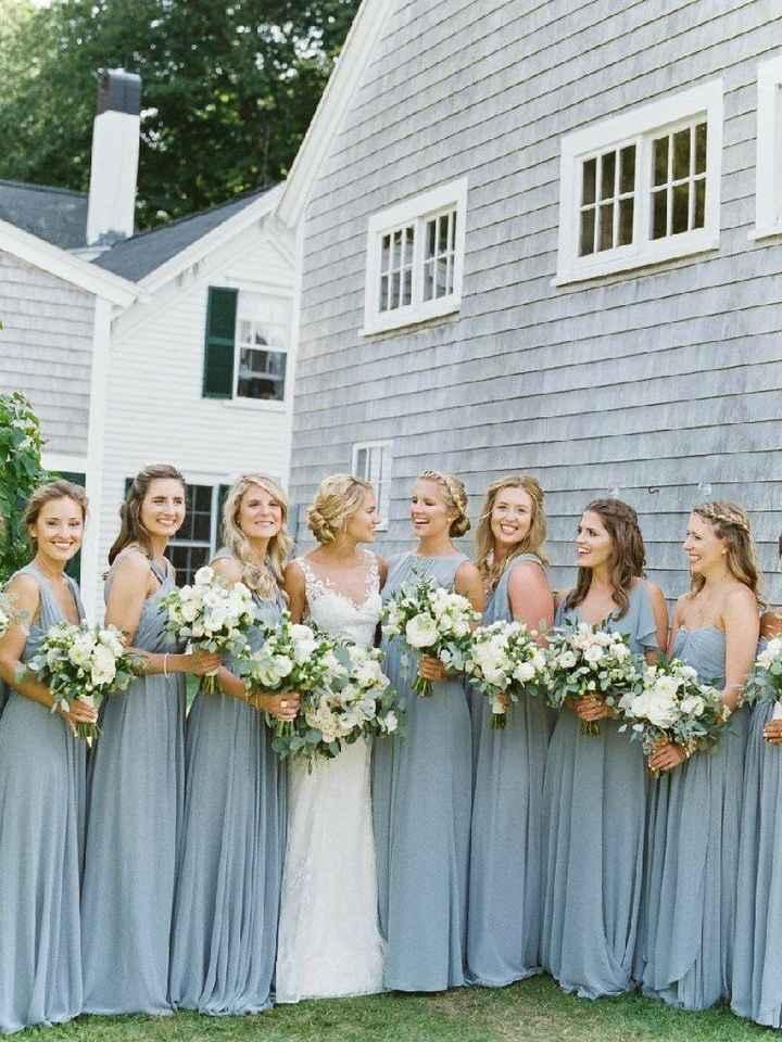 Dusty blue silver bridesmaid dresses