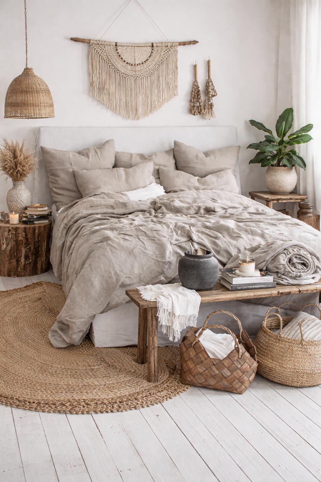 Earth toned boho bedroom retreat
