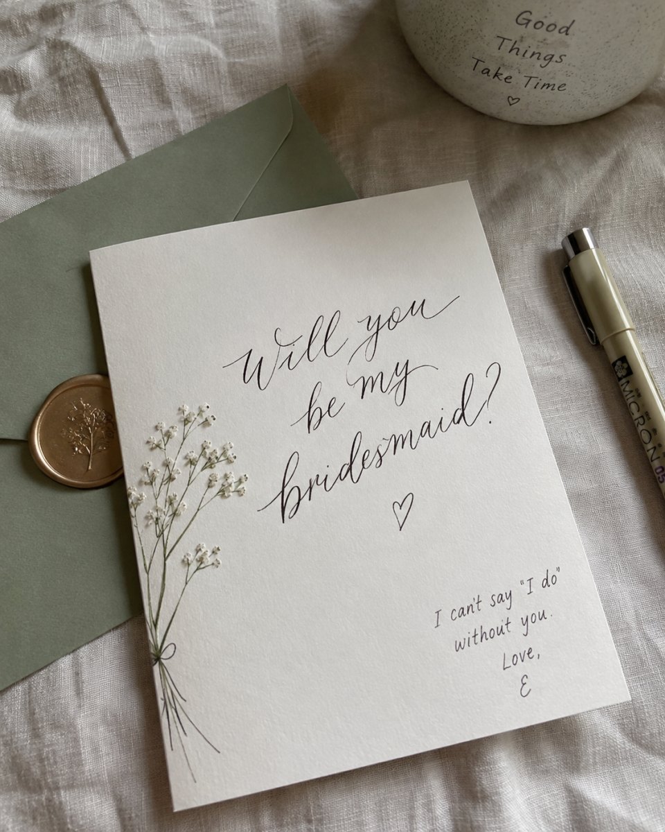 Elegant handwritten bridesmaid proposal card
