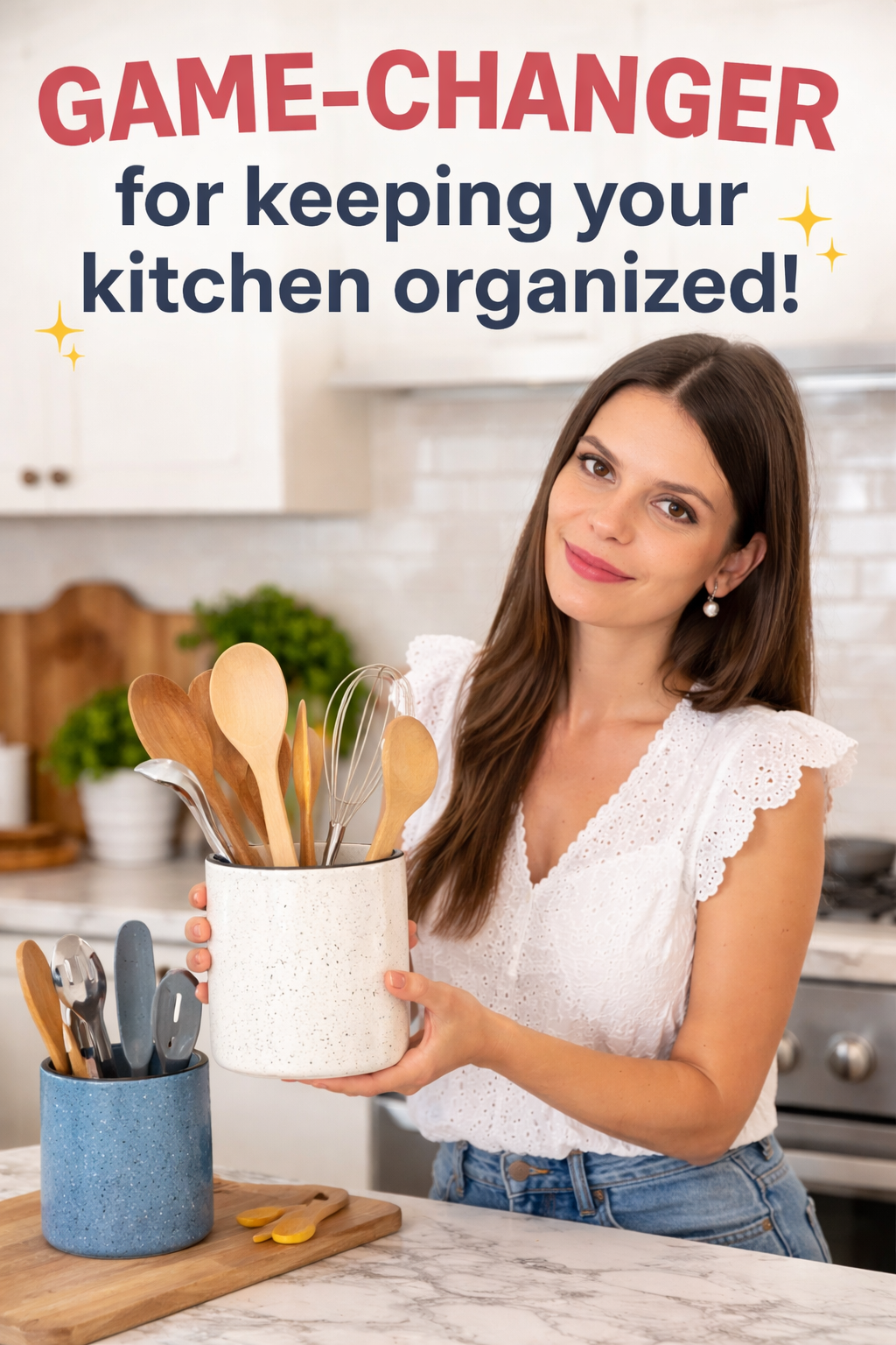 2. LE TAUCI Utensil Holder: Ceramic Flatware & Utensil Storage for Countertops