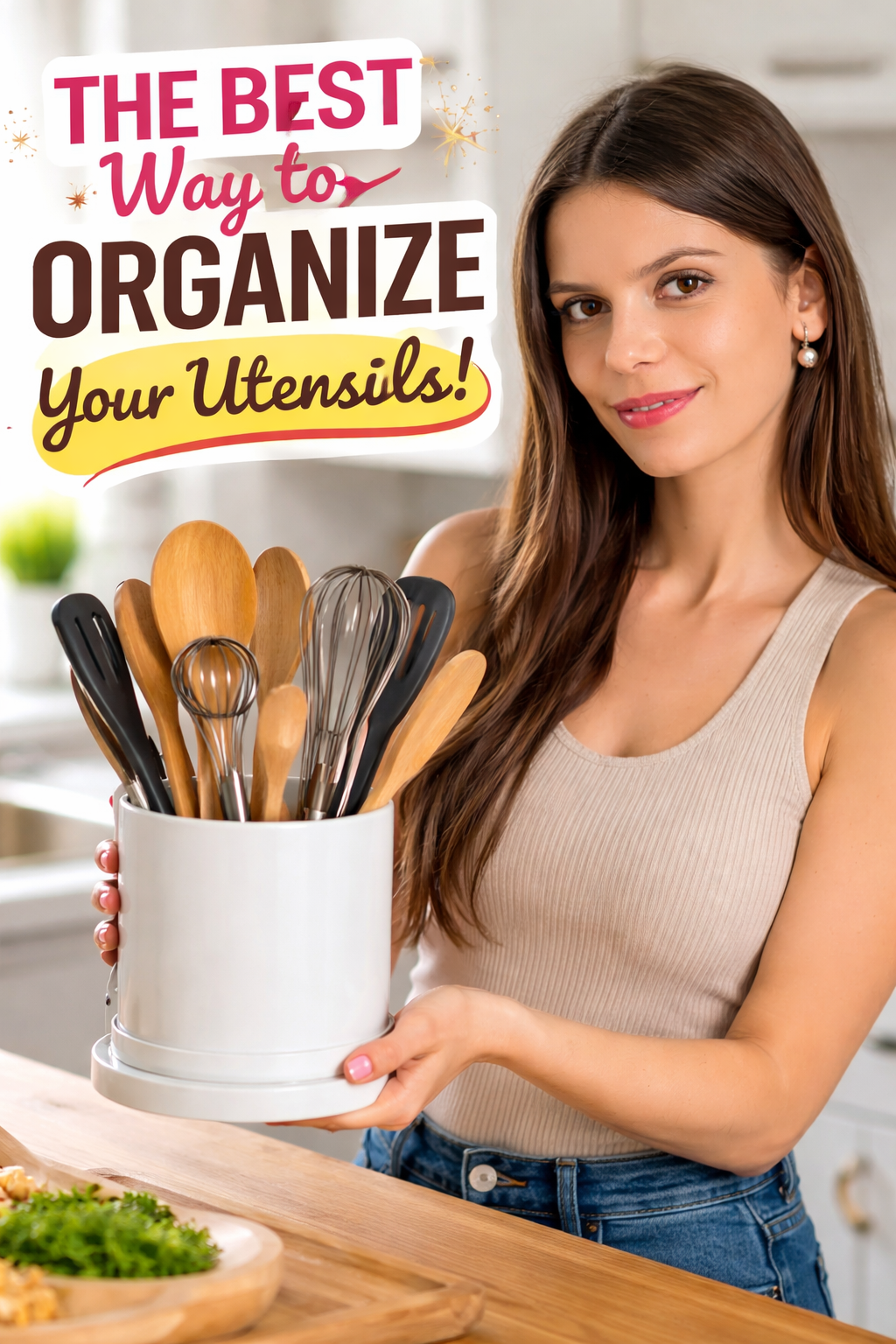 3. DOWAN 360° Rotating Extra Large: Spinning Flatware & Utensil Storage Crock