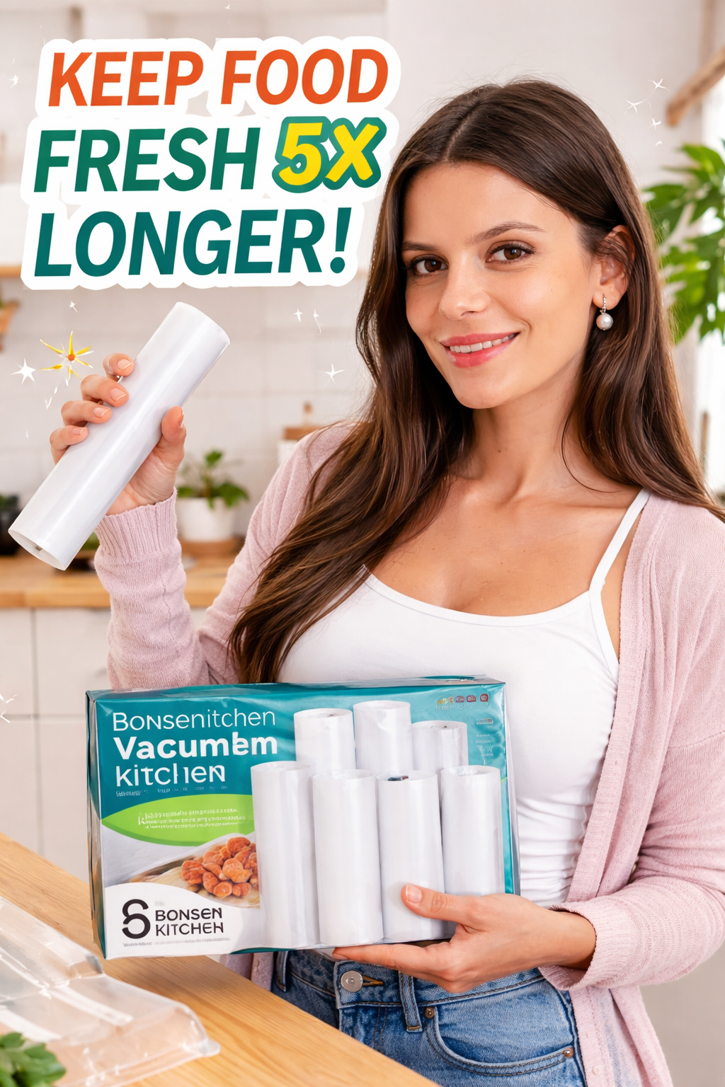 4. Bonsenkitchen Vacuum Sealer Rolls Bags, 6 Pack 3 Rolls 11