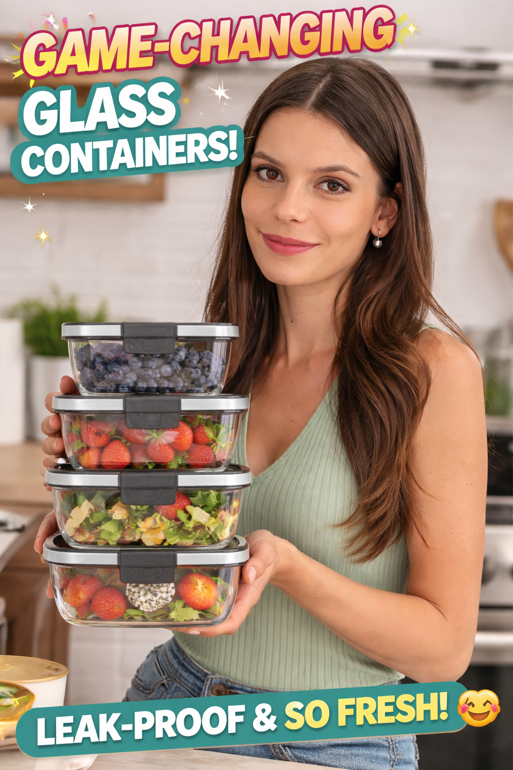5. Rubbermaid Brilliance Glass Food Storage Containers, Assorted Sizes, Set of 9, BPA-Free, Leak-Proof, Clear
