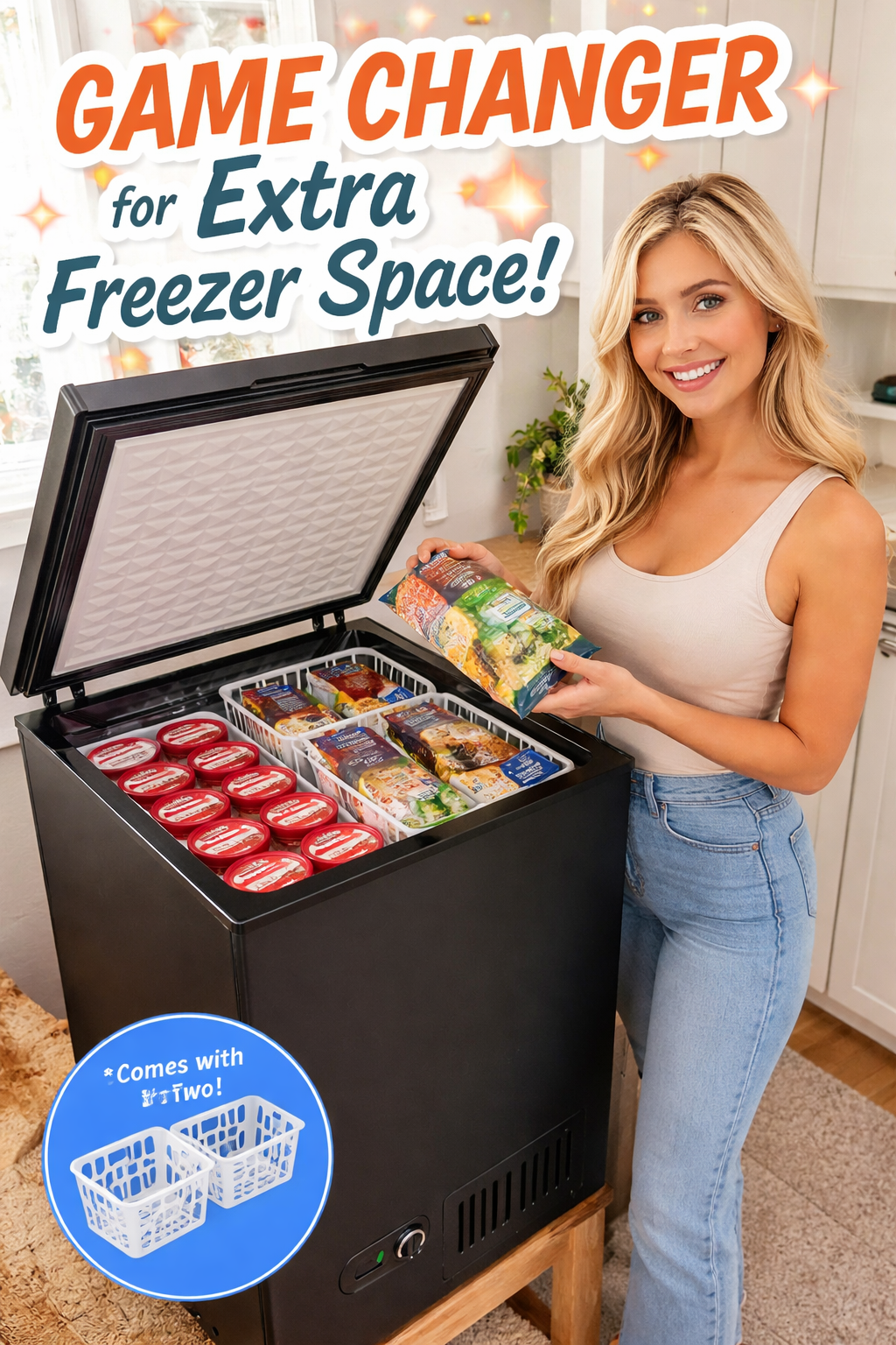 3. Kismile 3.5 Cu Ft Chest Freezer with Removable Baskets and Adjustable Control