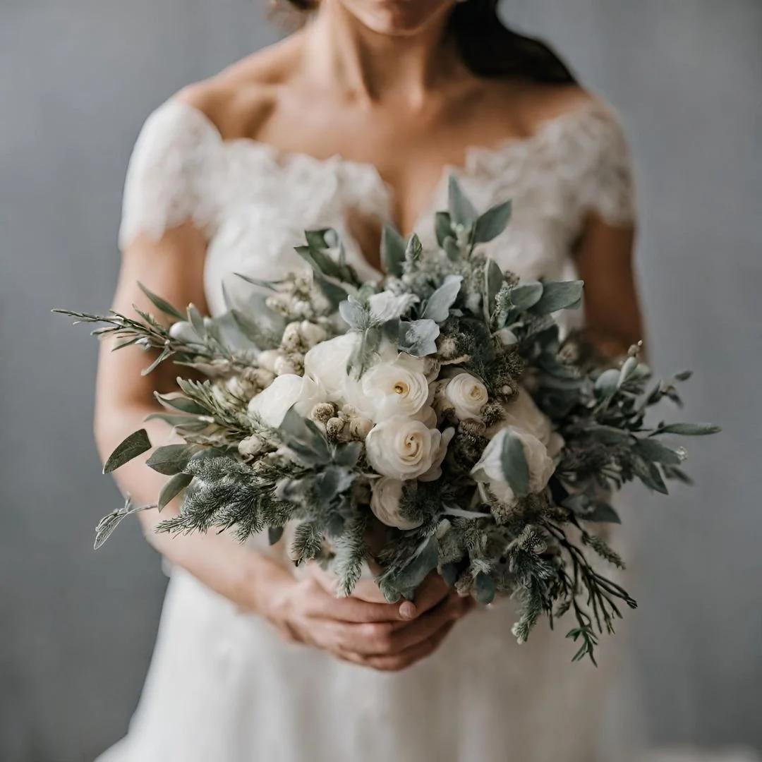 Frosted white green bouquet