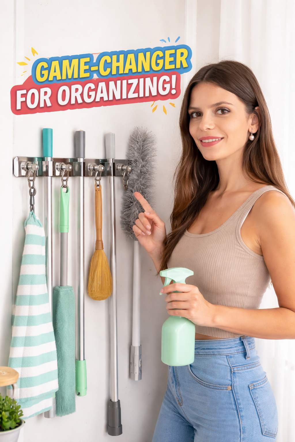 2. AceMining Mop and Broom Holder Wall Mount for Garage Tool Organization