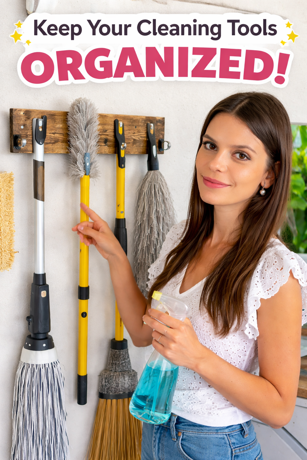 4. OUTNILI Rustic Wood Mop and Broom Holder Wall Mount for Stylish Garage Organization