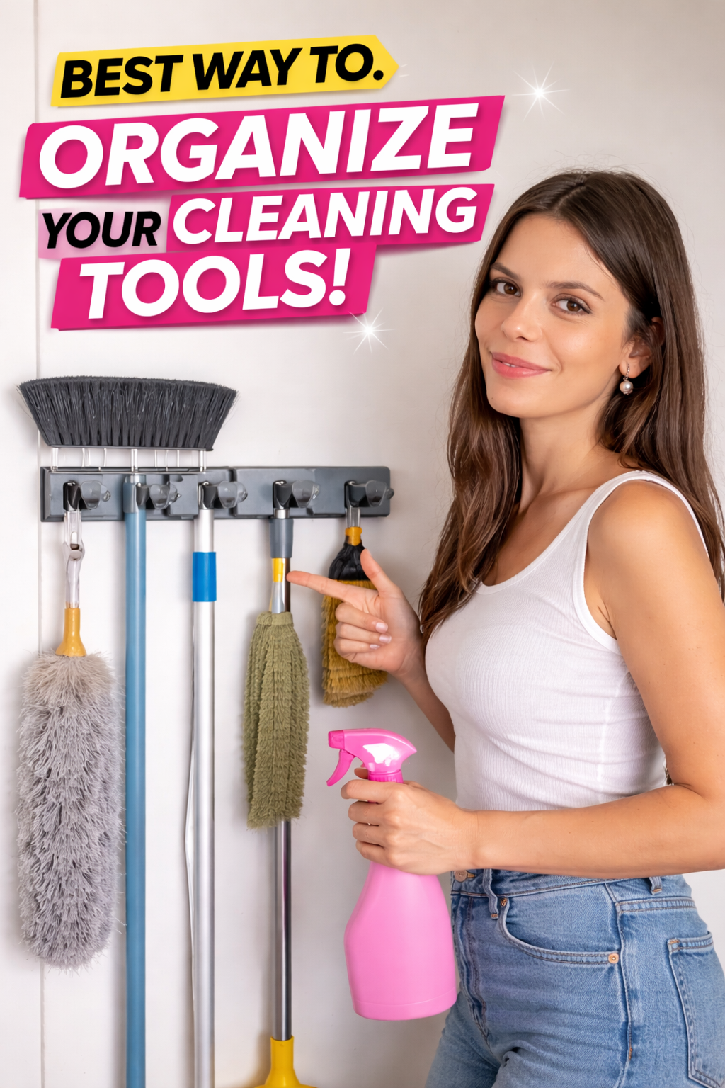 5. Amazon Basics Heavy Duty Wall Mount Broom and Mop Holder for Garage Utility Zones