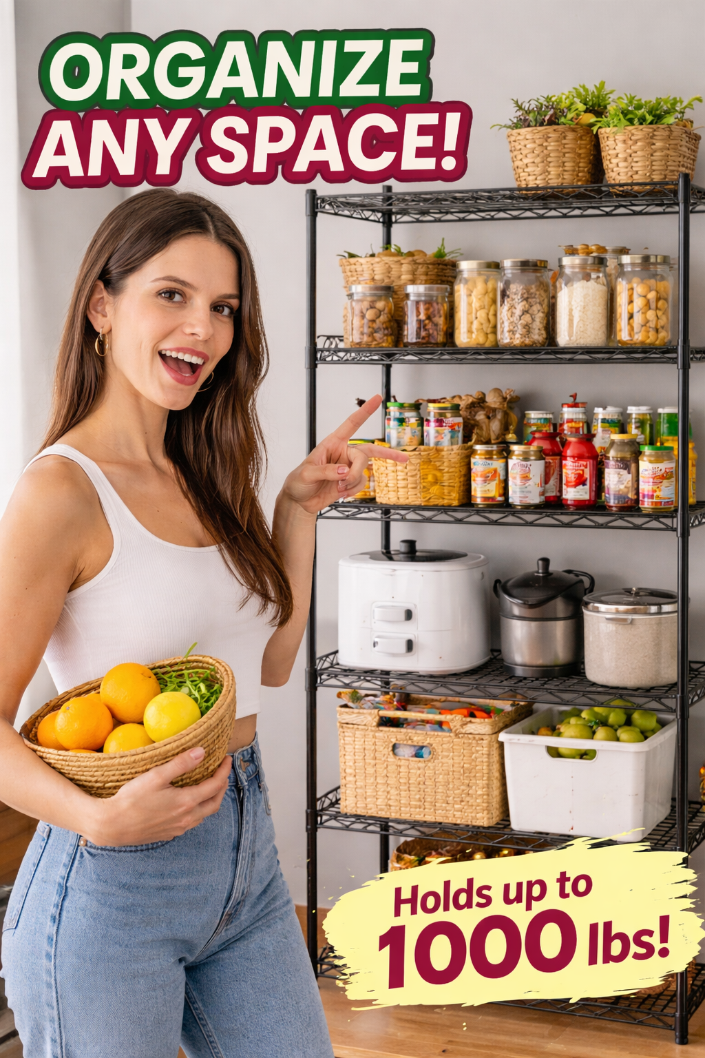 7. BestOffice 4-Tier Wire Storage Shelves for Bulk Garage Storage and Bins